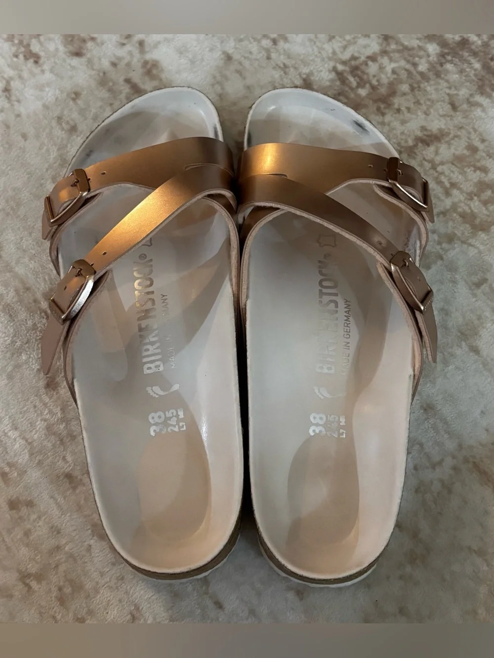 Birkenstock Yao Rose Gold Metallic Slide Sandals Size 38 US 7/7.5